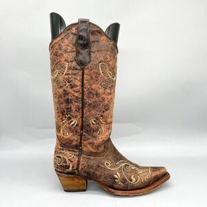 Circle G Corral Womens 6.5M Dragonfly Boots Brown Snip Toe Western Cowboy Boho